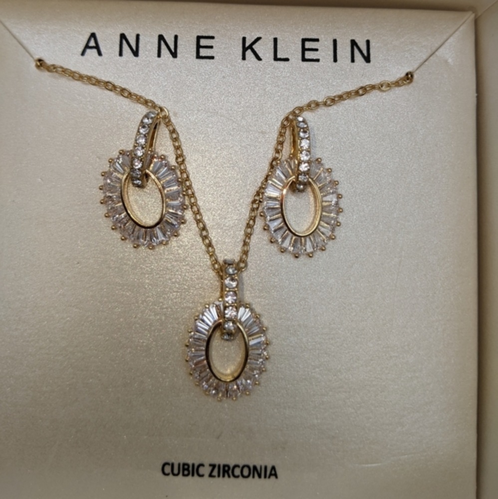 Anne Klien Necklace and Earrings Gold-tone Set